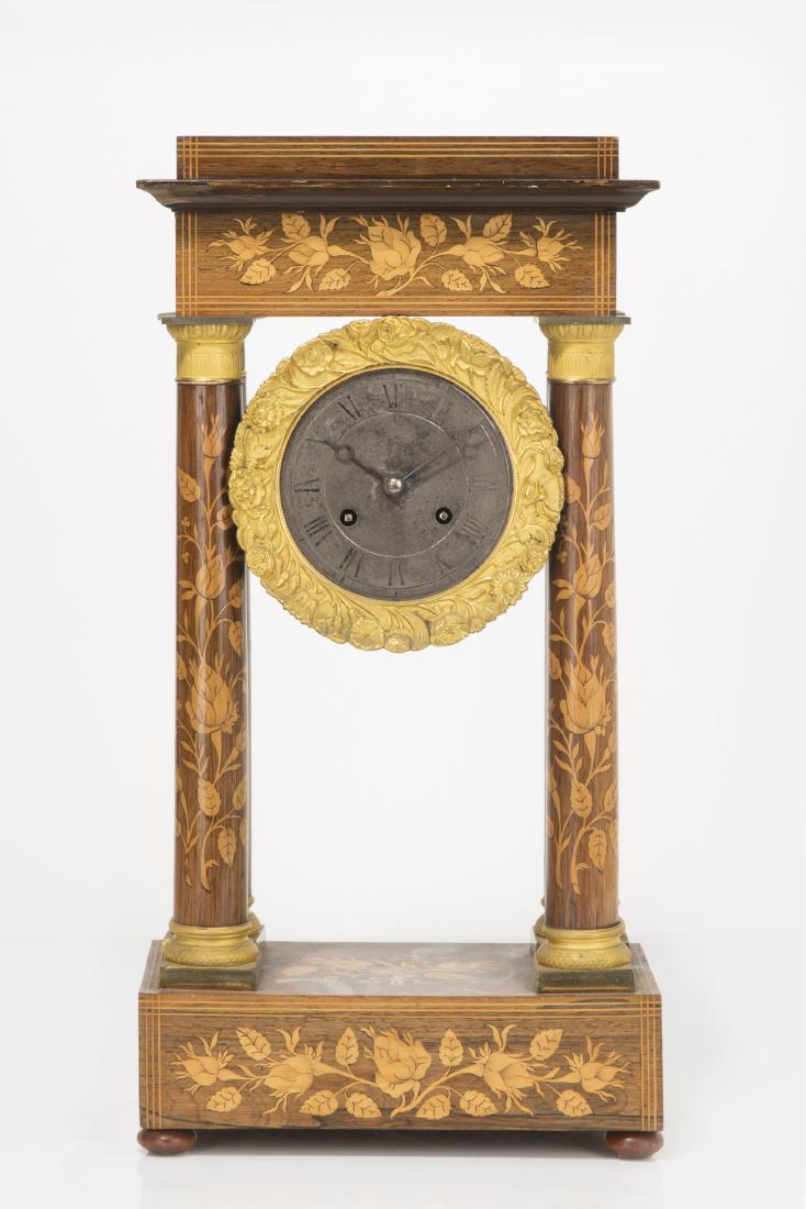 French bronze and floral marquetry portico clock (1 of 3)