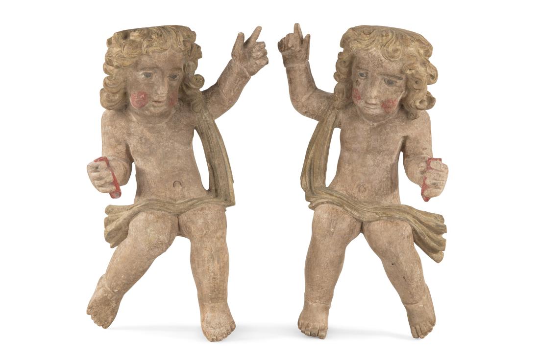 Pair Italian Baroque style painted figures putti (1 of 1)
