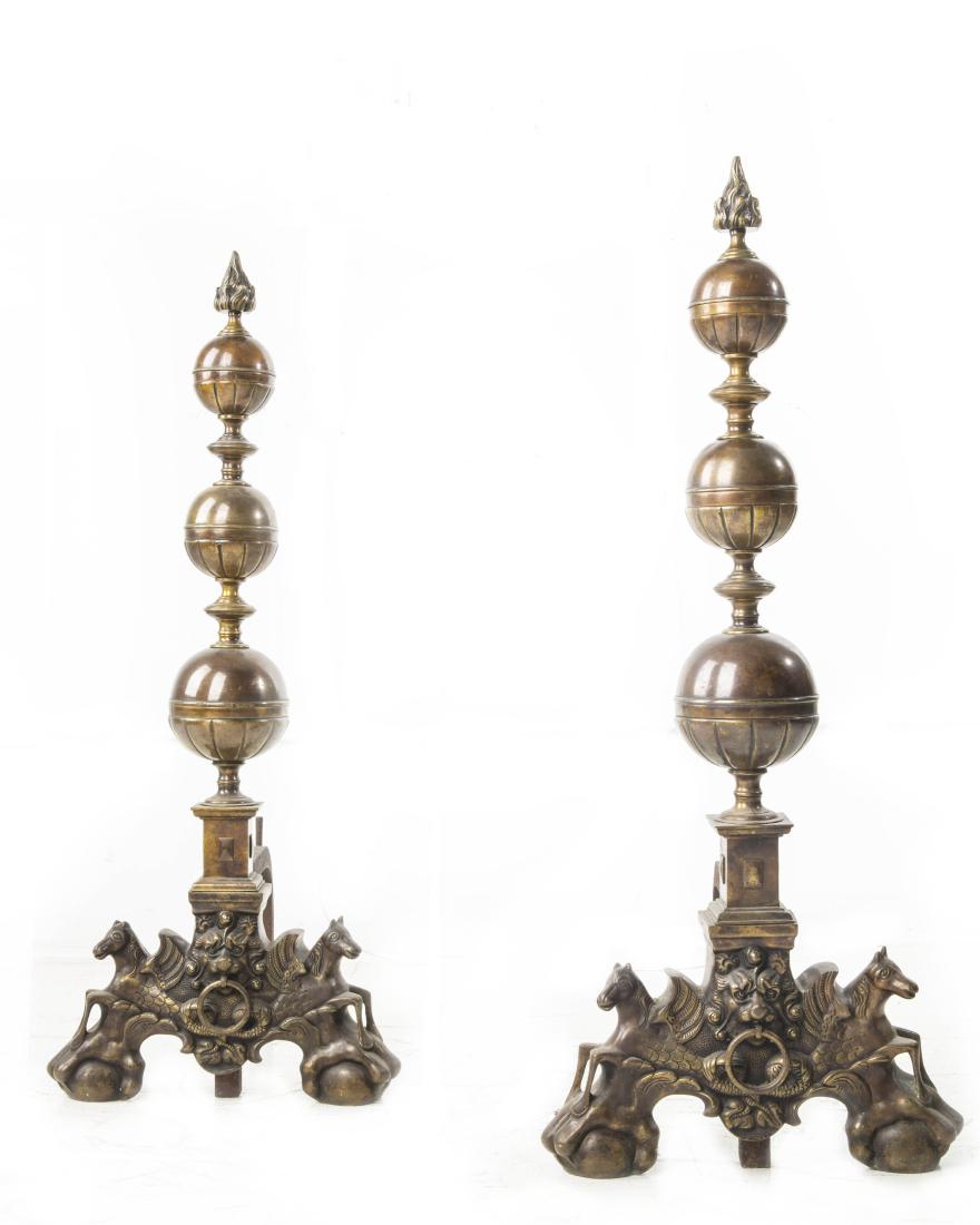 Pair of large Baroque style bronze andirons (1 of 1)