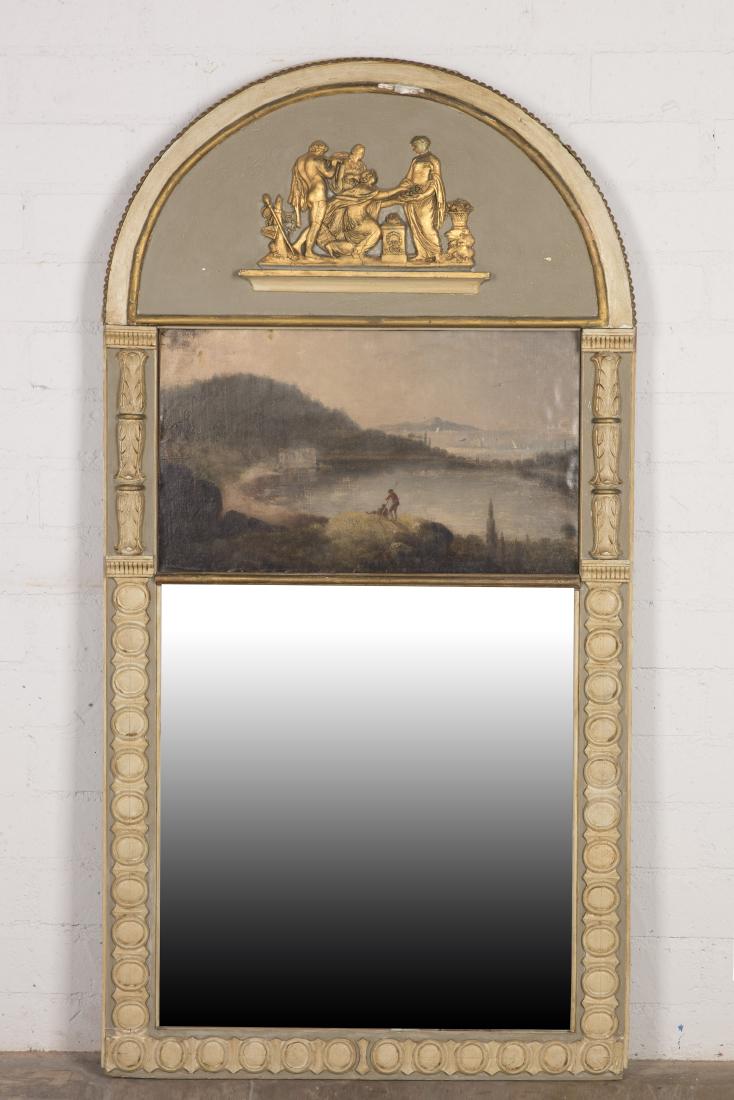A Louis XVI style painted & gilt trumeau mirror (1 of 2)