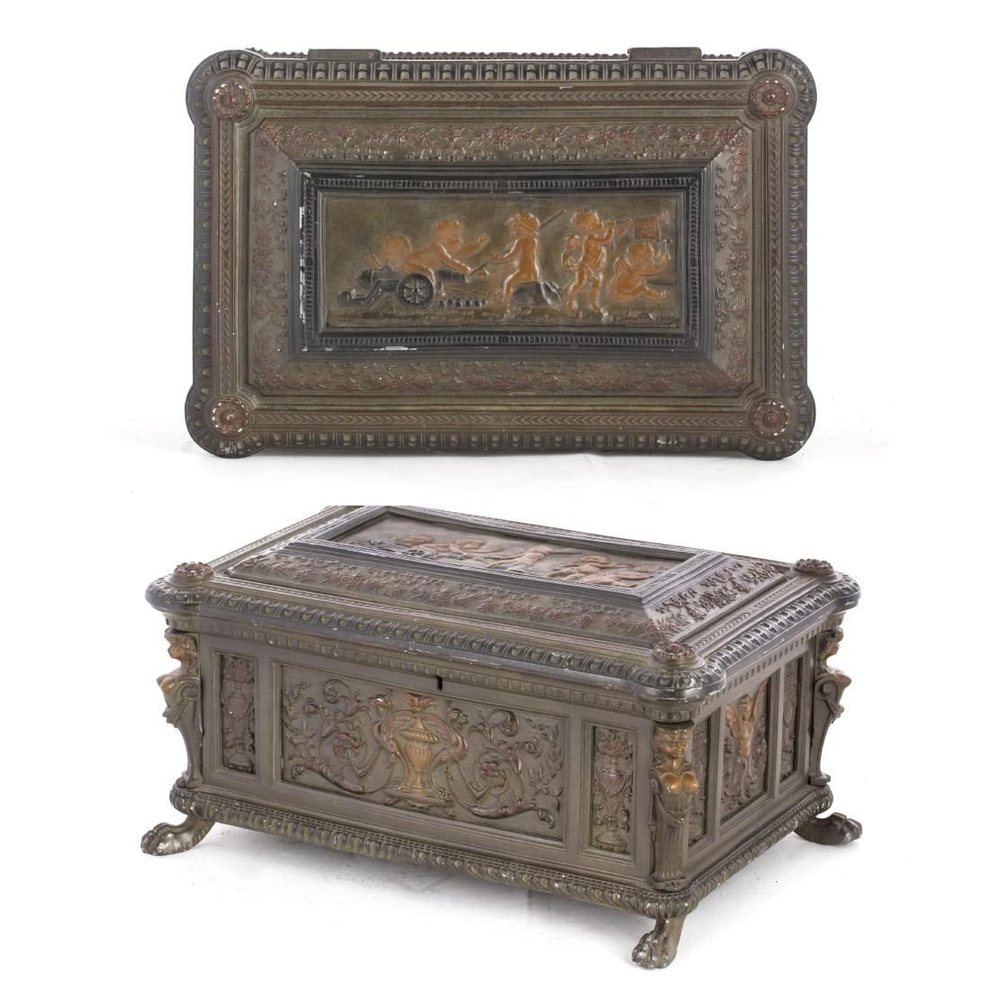 A Renaissance style patinated bronze table casket (1 of 2)