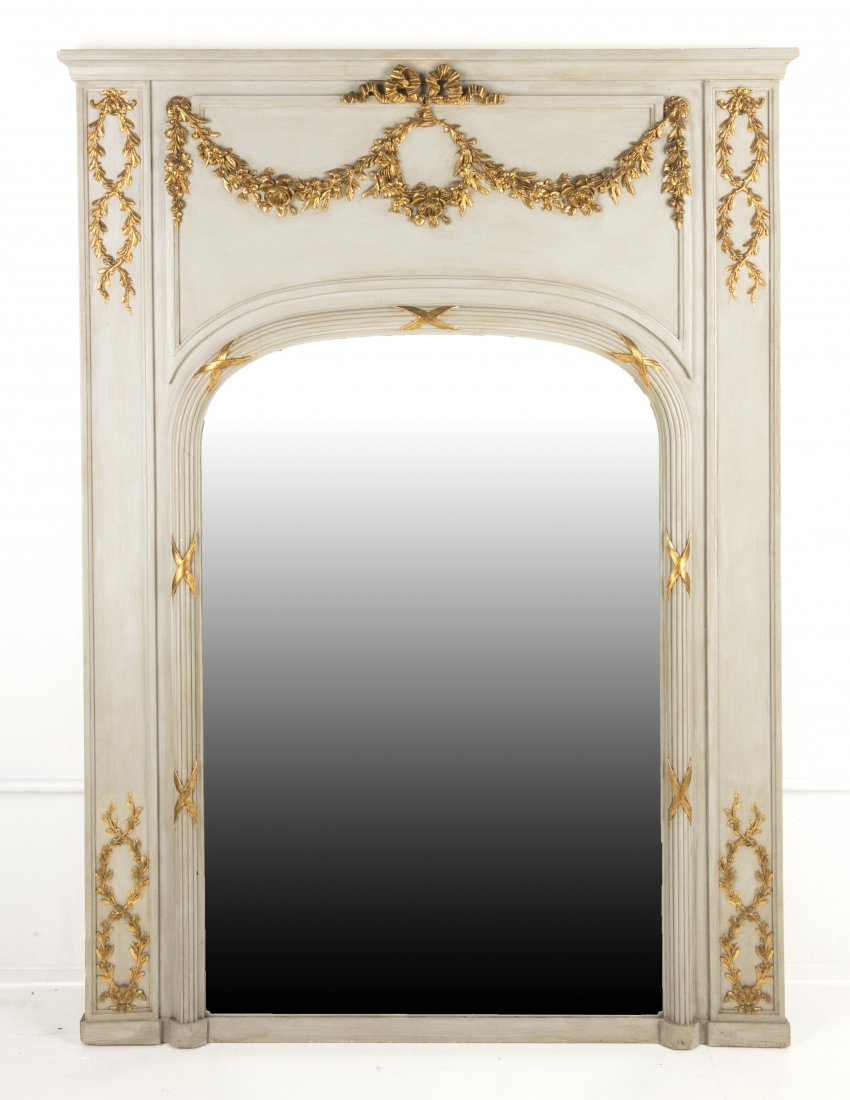 A Louis XVI style grey painted trumeau mirror (1 of 1)