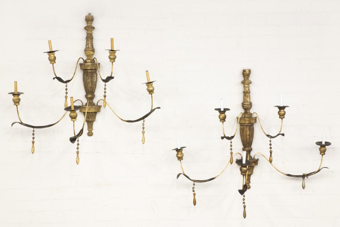 Pair Baroque style giltwood & metal wall sconces (1 of 1)