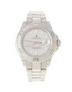 Rolex Yachtmaster: steel & platinum wristwatch: Rolex Yachtmaster: A stainless steel and platinum, automatic diver's bracelet wristwatch with platinum dial and date.Reference 16622, serial no. F298638 with ratchet bezel, screw down crown, luminous