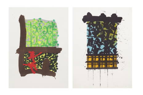 Stephen Buckley, abstract, color lithograph: Stephen Buckley(British, b. 1944)Abstractcolor lithographsigned in pencil, numbered 11/25 and dated 1983, together with another plate 30 x 22 1/2in (76 x 57cm)