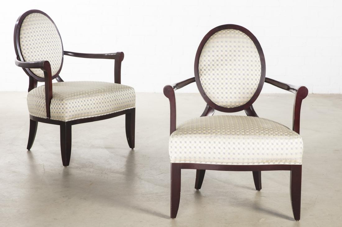 A pair of Barbara Barry for Baker armchairs: A pair of ebonized armchairs Barbara Barry for Baker modern height 37 1/2in (96cm); width 30in (76.5cm); depth of seat 23in (58.5cm)