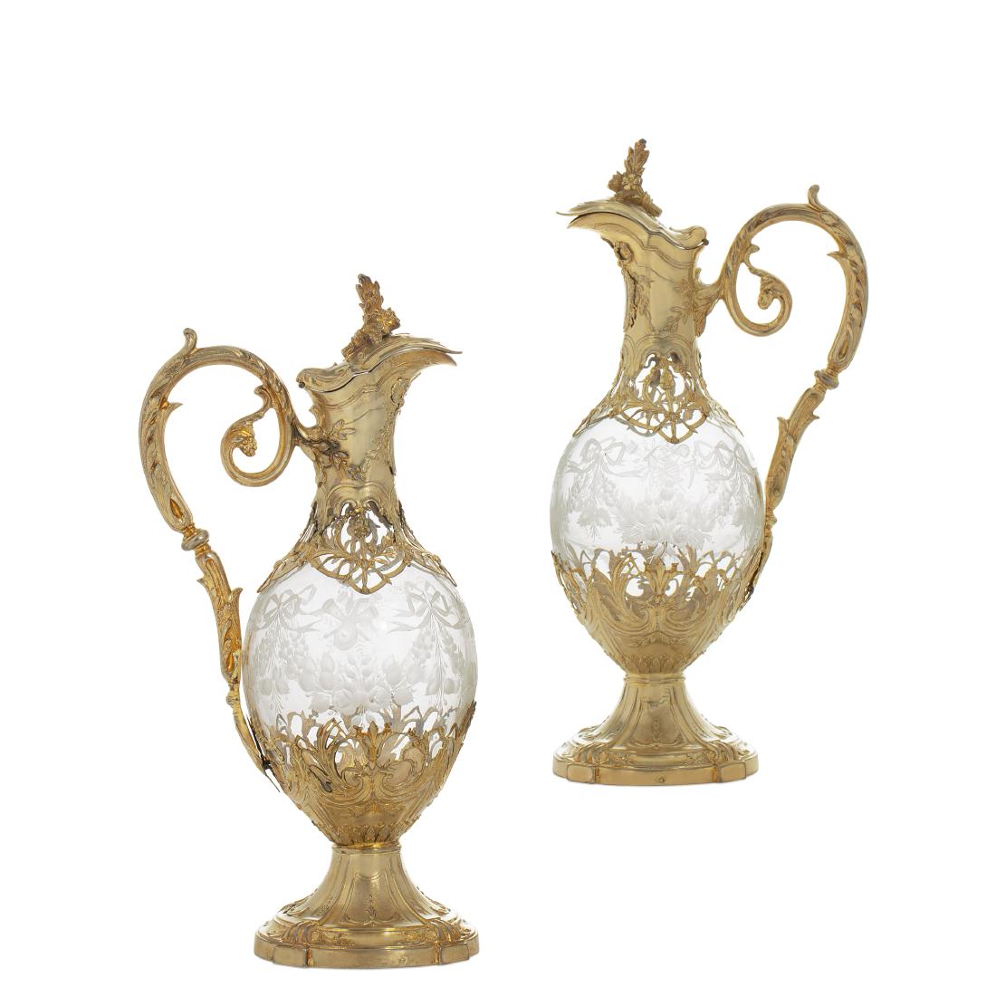 A pair of French silver & glass claret jugs (1 of 4)