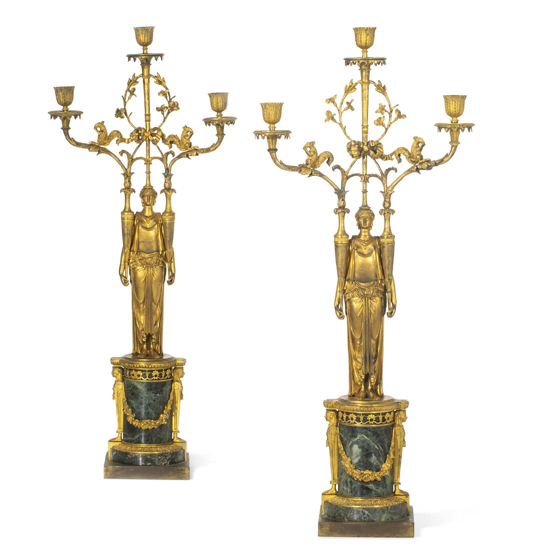 Pair of Swedish Empire bronze & marble candelabra (1 of 2)