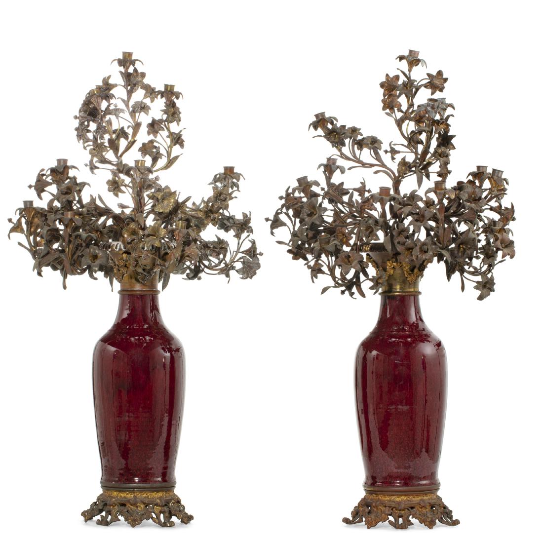 Pair Continental bronze & earthenware candelabra (1 of 1)