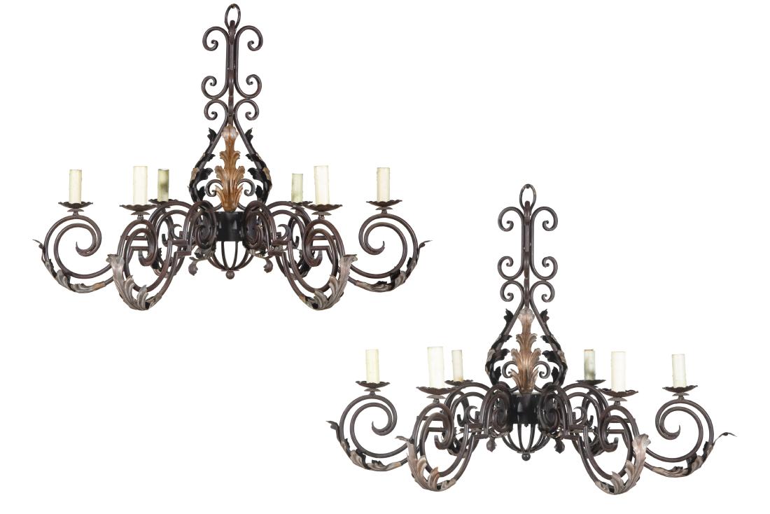 Pair  Baroque style  metal six light chandeliers (1 of 1)