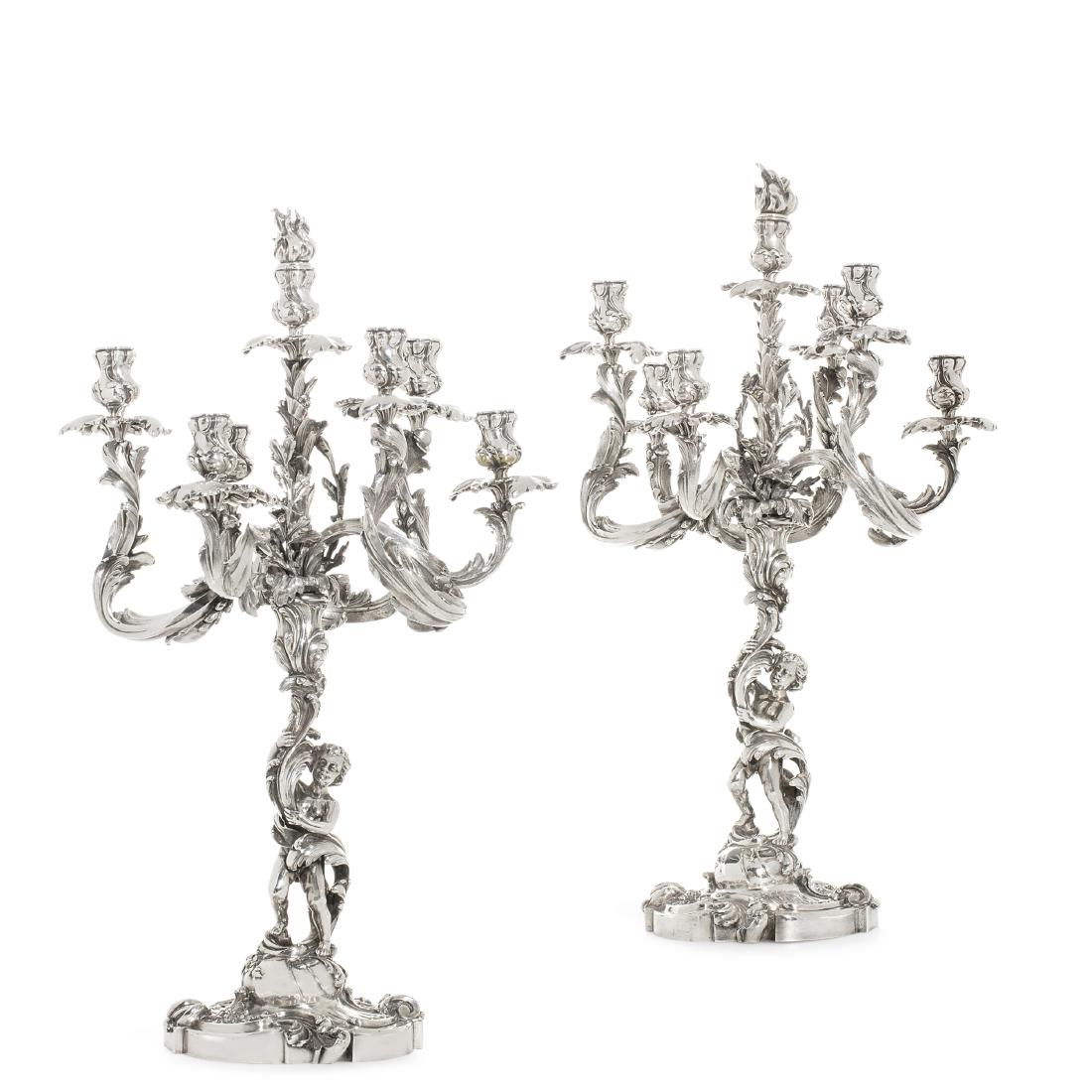 Pair Louis XV style silvered figural candelabra (1 of 2)