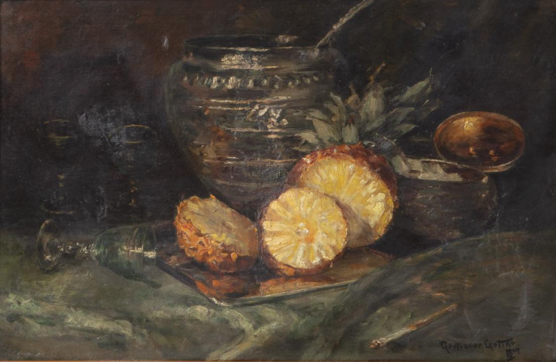 Continental School, oil, Still Life with Pineapple: Continental School (19th-20th century) Still Life with Pineapple oil on canvas illegibly signed and dated lower right 19 1/2 x 31in (49.5 x 79cm) Provenance: Propertyof a West Hollywood Col