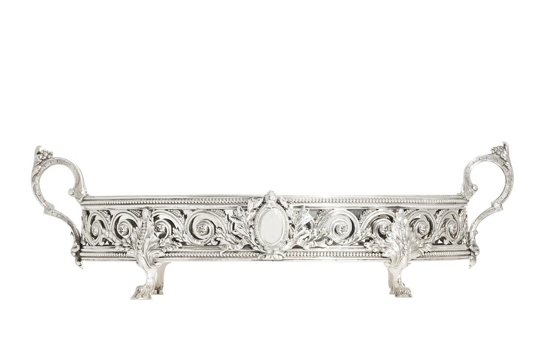 French silverplate jardiniere, Cailar, Bayard & Cie: A French silverplate jardiniere Cailar, Bayard & Cie 20th century With liner. height 6 1/4in (16cm); length over handles 18in (46cm)