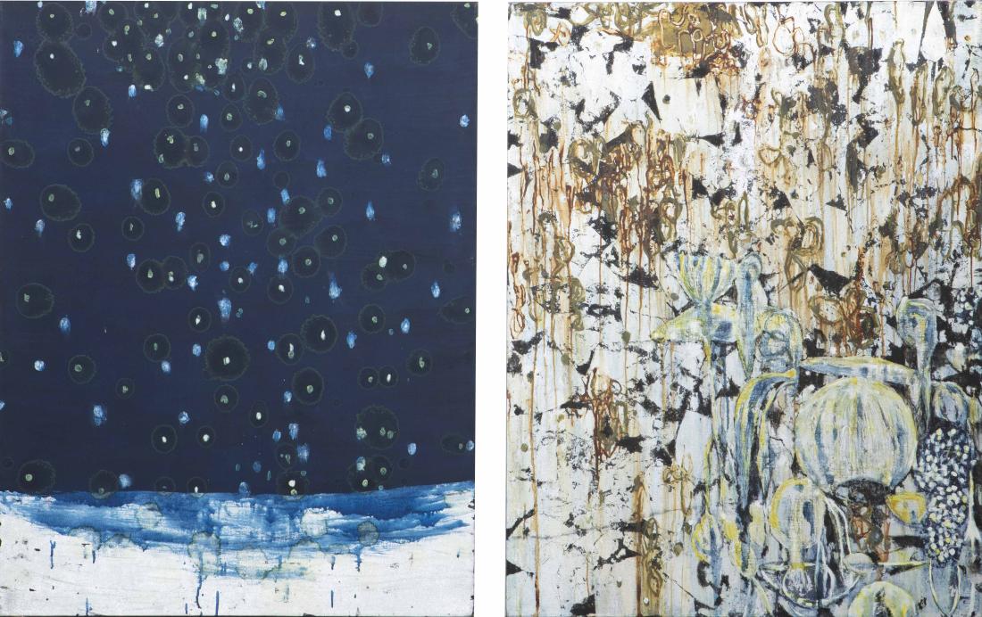 Janis Provisor, Venus (diptych), 1990: Janis Provisor (American, b. 1946) Venus (diptych), 1990 metal leaf and oil on canvas each titled, signed and dated to the reverse 52 x 40 1/4in (132 x 103cm) Provenance:with Dorothy Goldee