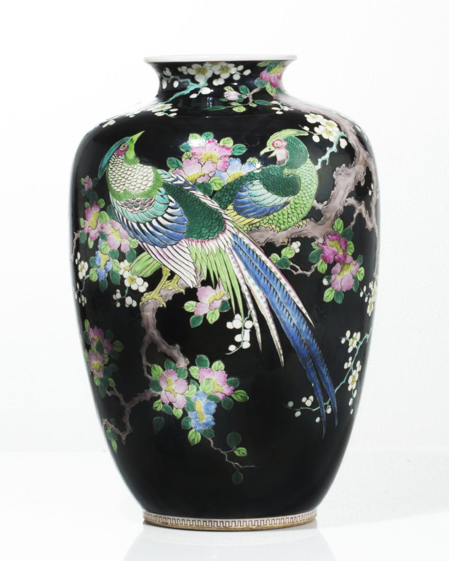 A Japanese Famille Noire porcelain vase: A Japanese Famille Noire porcelain vase modern height 19in (48cm); diameter 11 1/2in (29cm) Provenance: Property from the Estate of Jack Levin, Los Angeles, California.
