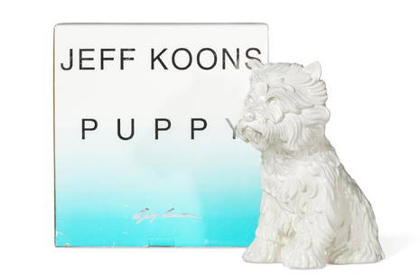 Jeff Koons, ceramic Puppy vase, 1998: Jeff Koons (American, b. 1955) Puppy, 1998 Glazed white ceramic vase multiple with incised signature, dated 98 and stamp numbered 1124/3000, with the stamps of the publisher and foundry, Art of this C