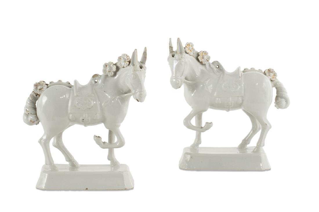 A pair of Dutch Delft tin glaze circus horses (1 of 2)