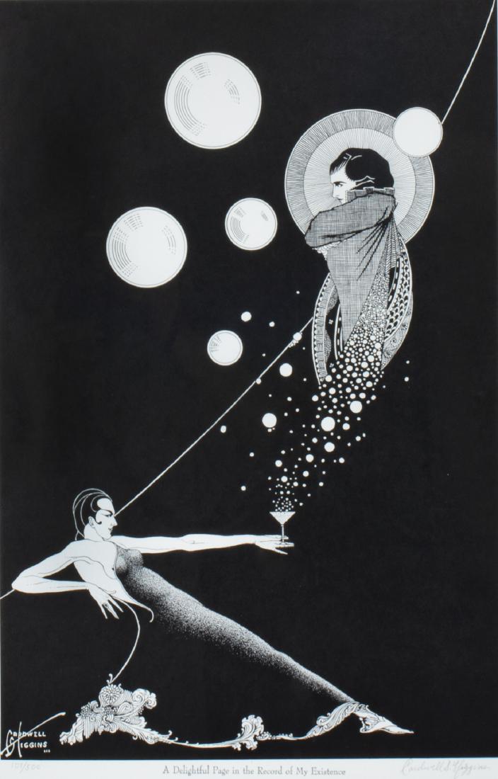 Cardwell S. Higgins, litho, Delightful Page, 1980: Cardwell S. Higgins (American, 1902-1983) A Delightful Page in the Record of My Existence, 1980 lithograph, 101/500 signed lower right, numbered lower left published by the artist, 1980. 20 1/2 x 13 1