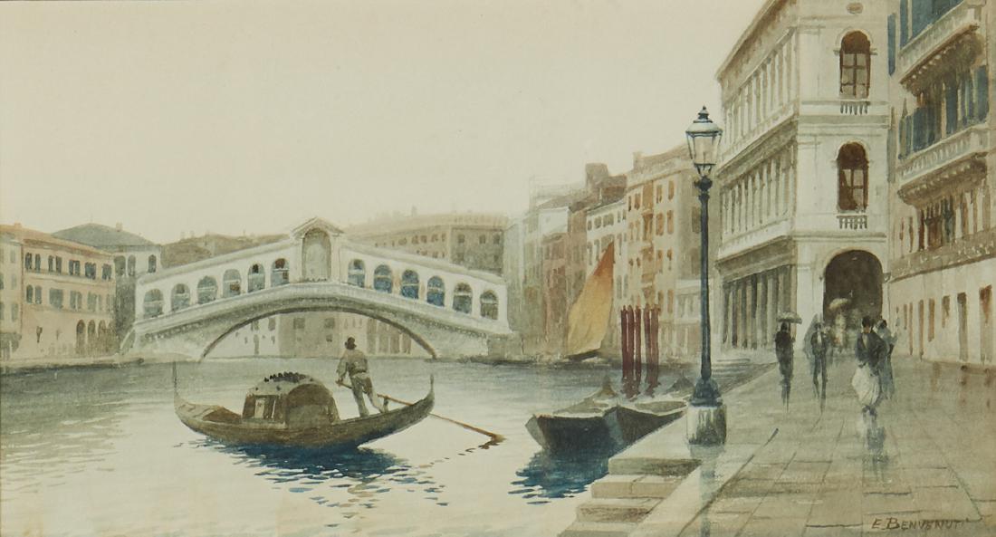 Eugenio Benvenuti, watercolor, Venetian view (1 of 2)