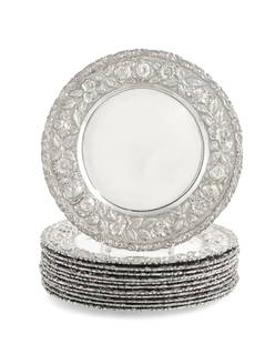 Set of twelve Baltimore silver dinner plates: A set of twelve American sterling silver dinner platesBaltimore Silversmiths, Baltimore, MDsecond quarter 20th centurydiameter 10 1/2in (27cm); total weight approximately 205oz troyProvenance: