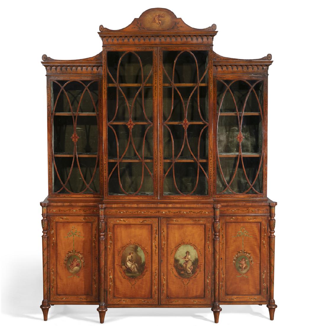 A Sheraton Revival painted satinwood bookcase (1 of 6)