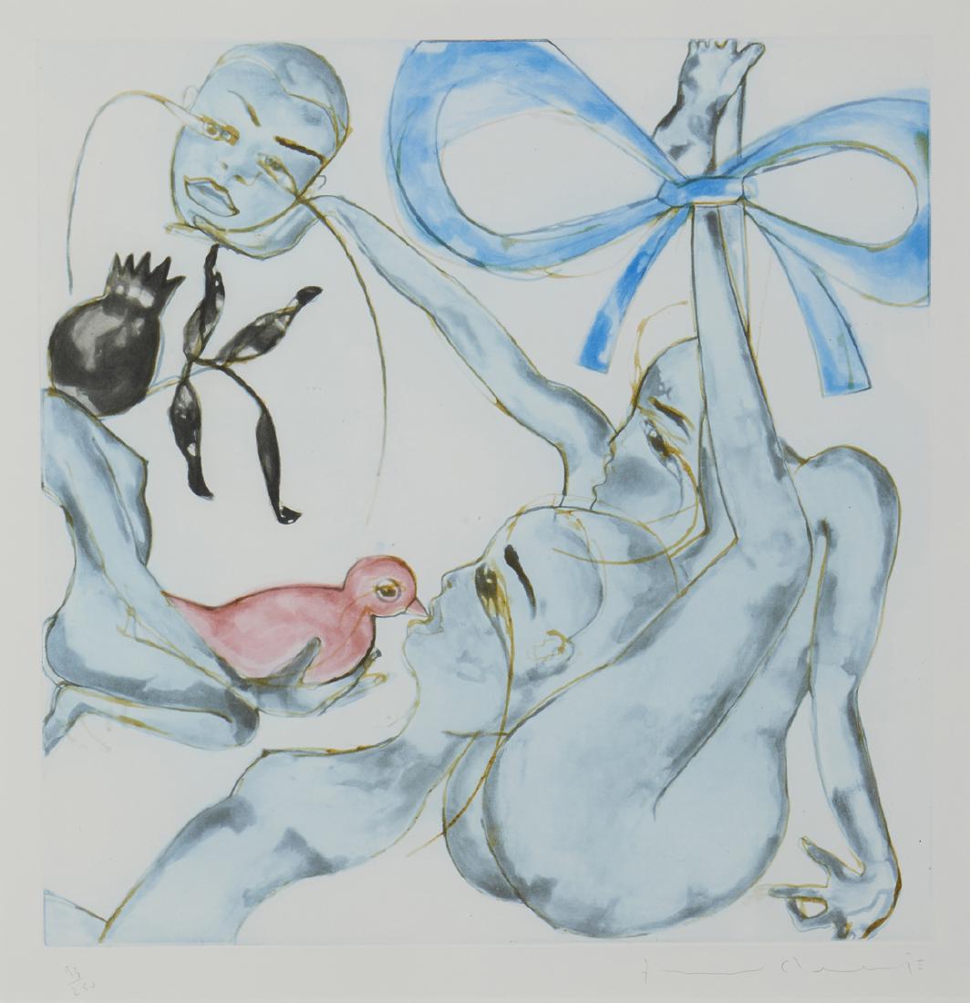 Francesco Clemente, aquatint, Yellow, Red or Blue: Francesco Clemente (American, b. 1952) Yellow, Red or Blue aquatint in colors signed in pencil and numbered 93/250, published by Solomon R. Guggenheim Museum, New York for Prints Collectors Clu, with