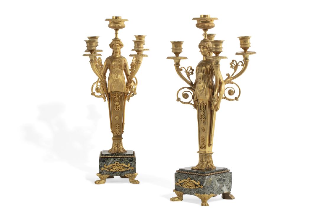 Pair of Empire style bronze and marble candelabra (1 of 2)