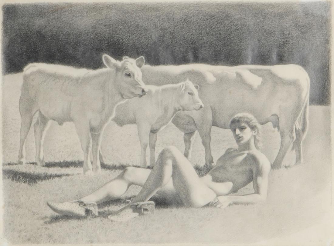 David Ligare, Hermes and the Cattle of Apollo: David Ligare (American, b. 1945) Hermes and the Cattle of Apollo pencil drawing 9 x 12in (23 x 30.5cm)Provenance: Property from a Private Collection, Altadena, California.
