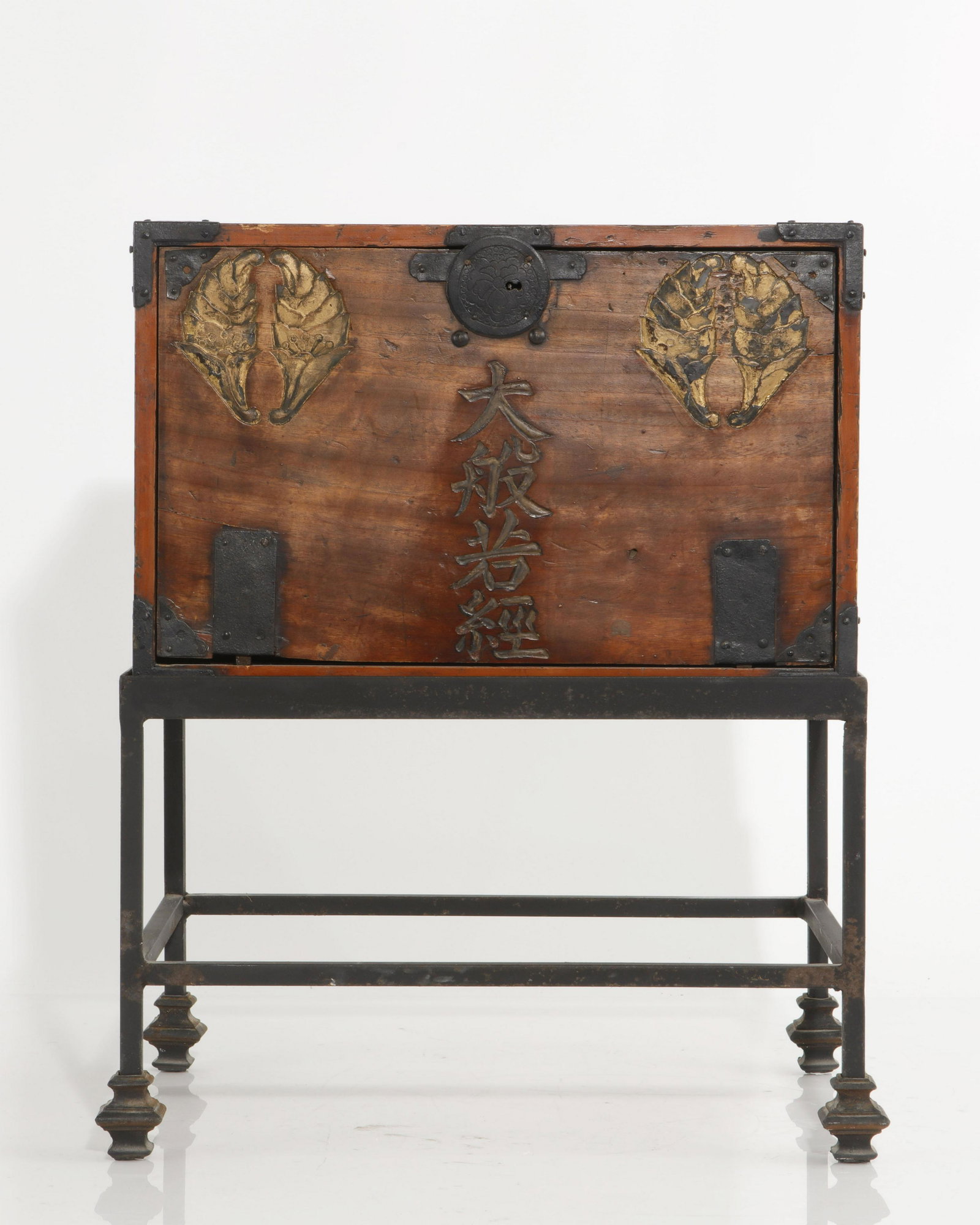 A Korean hardwood box on stand: A Korean hardwood box on stand 20th century height 21 1/4in (54cm); width 18in (46cm); 13 1/4in (34cm)