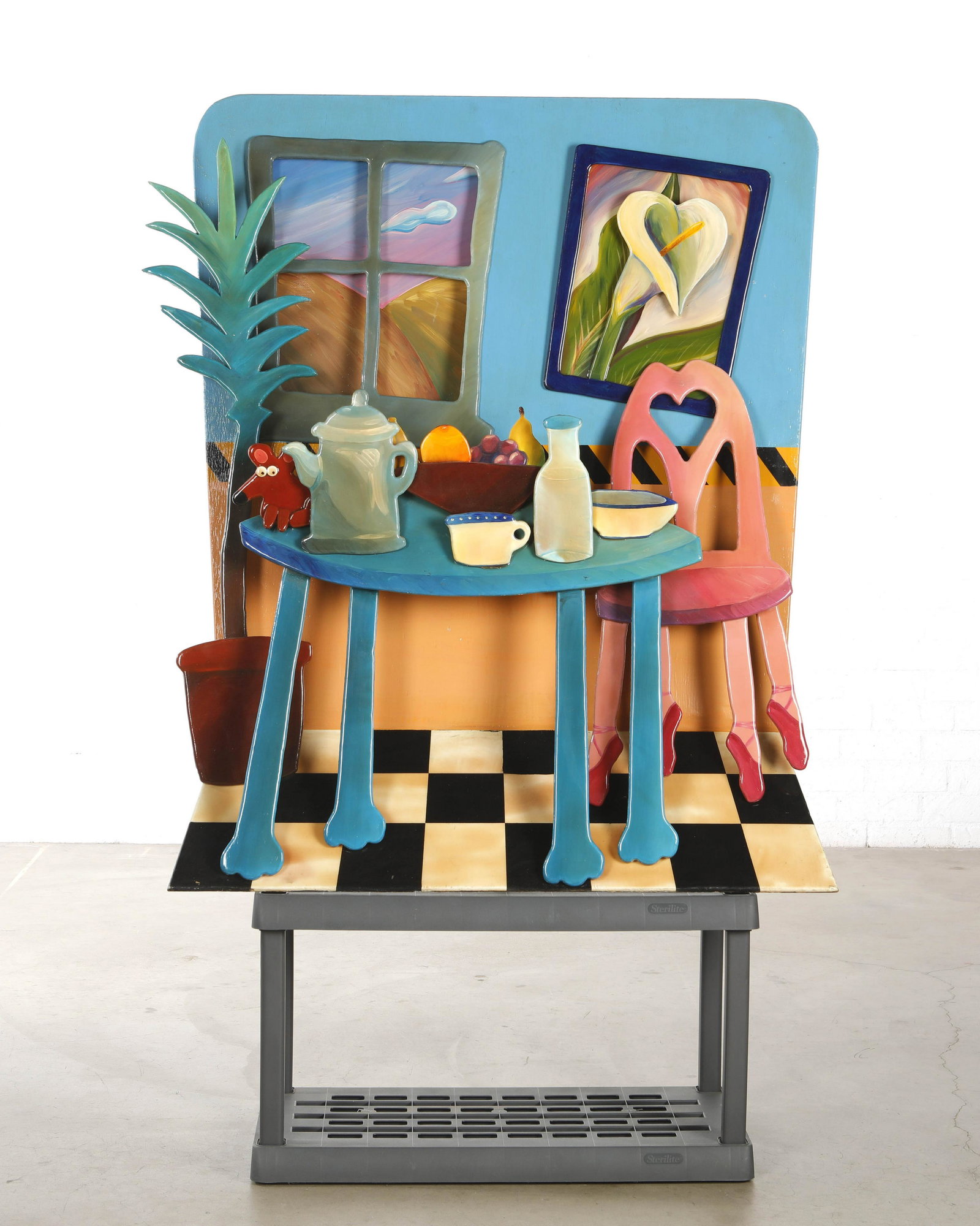 Pos. Roark Gourley, resin and acrylic, interior: Possibly Roark Gourley (American, b. 1949) Interior scene resin and acrylic on painted wood construction 58 1/4 x 53 x 11in. (148 x 134.6 x 28cm)