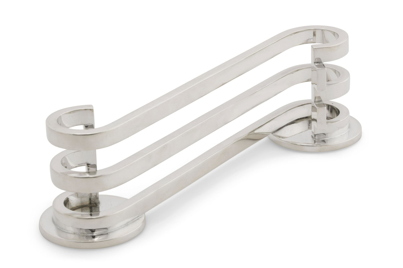 A Jean Puiforcat silver two light candelabrum: A Jean Elysee Puiforcat sterling silver two light candelabrum Paris late 20th century height 2 1/2in (6cm): width 9 1/4in (28.5cm); weight approximately 28oz troy