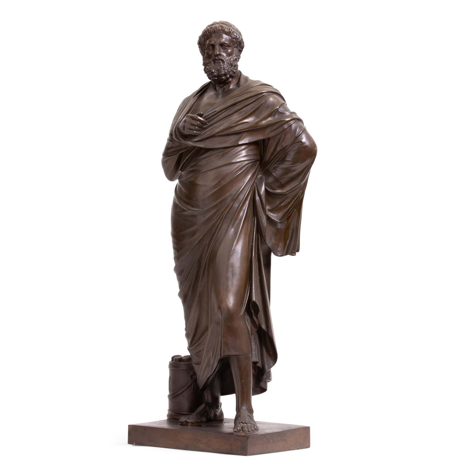 A French bronze figure of Sophocles, Barbedienne: A French patinated bronze figure of Sophocles after the Antique F. Barbedienne foundry, Paris late 19th century Base incised F. BARBEDIENNE FONDEUR and with Collas reduction mecanique pastille. height