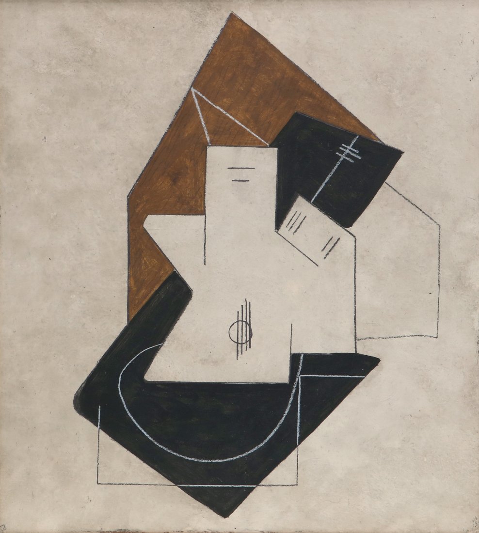 Cubist School, Abstract, musical instruments: Cubist School (20th century) Abstract composition - musical instruments oil on board 19 x 17in (48 x 43cm)