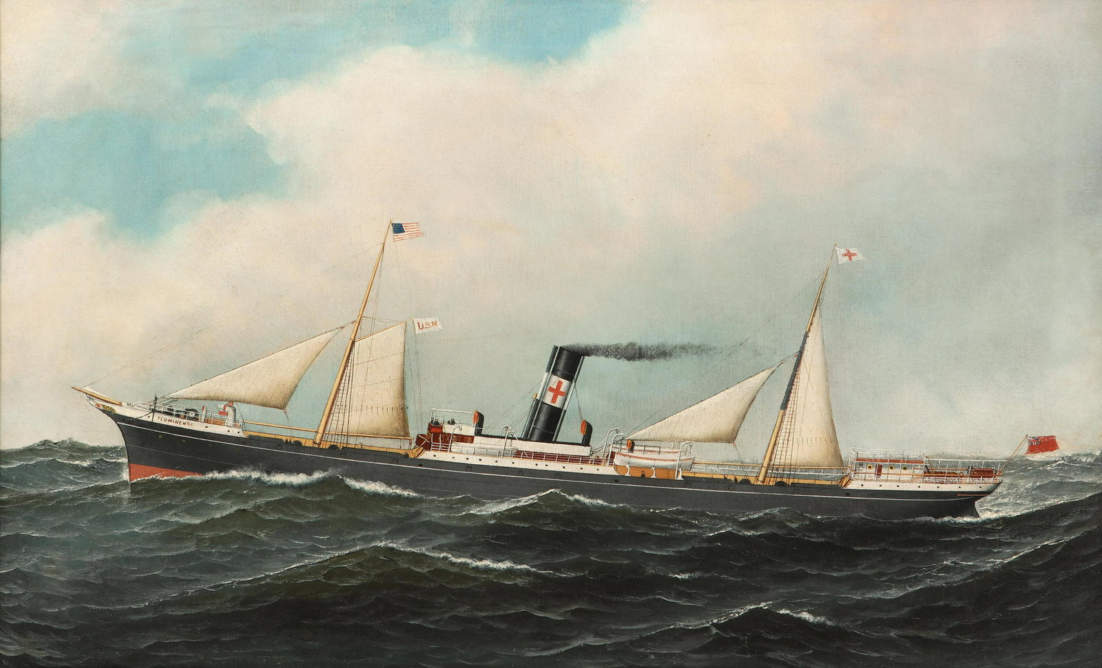 Antonio Jacobsen Portrait of the Fluminense: Antonio Nicolo Gasparo Jacobsen (Danish/American, 1850-1921) Portrait of the Fluminense oil on canvas 22 x 36in (56 x 91.5cm) Provenance: with Montgomery Gallery, San Francisco, California. Property f