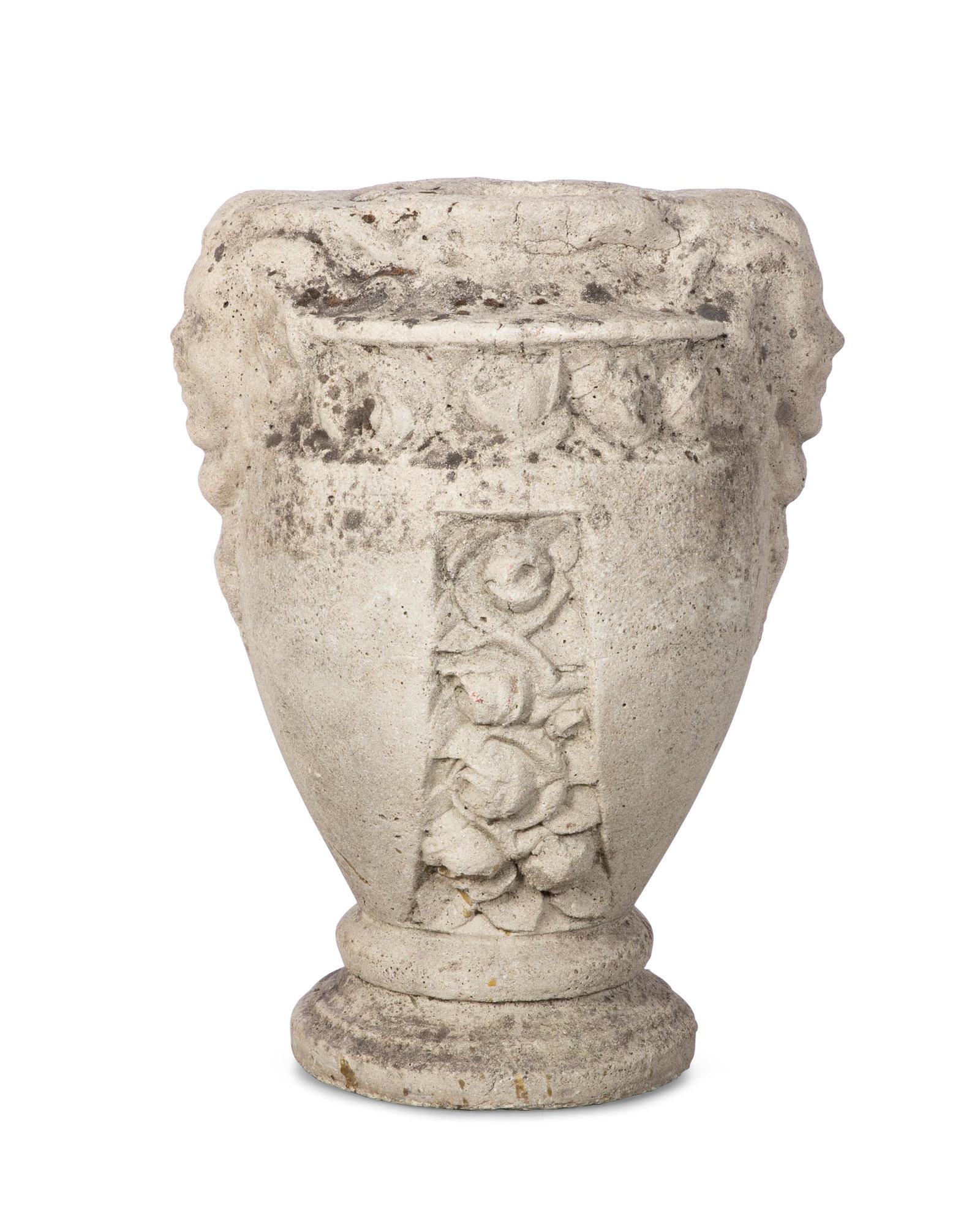 A Continental limestone urn: A Continental limestone urn late 19th/early 20th century height 26in (66cm); width across handles 19in (48.5cm) Provenance: Property from the Collection of Therien & Co., Inc.