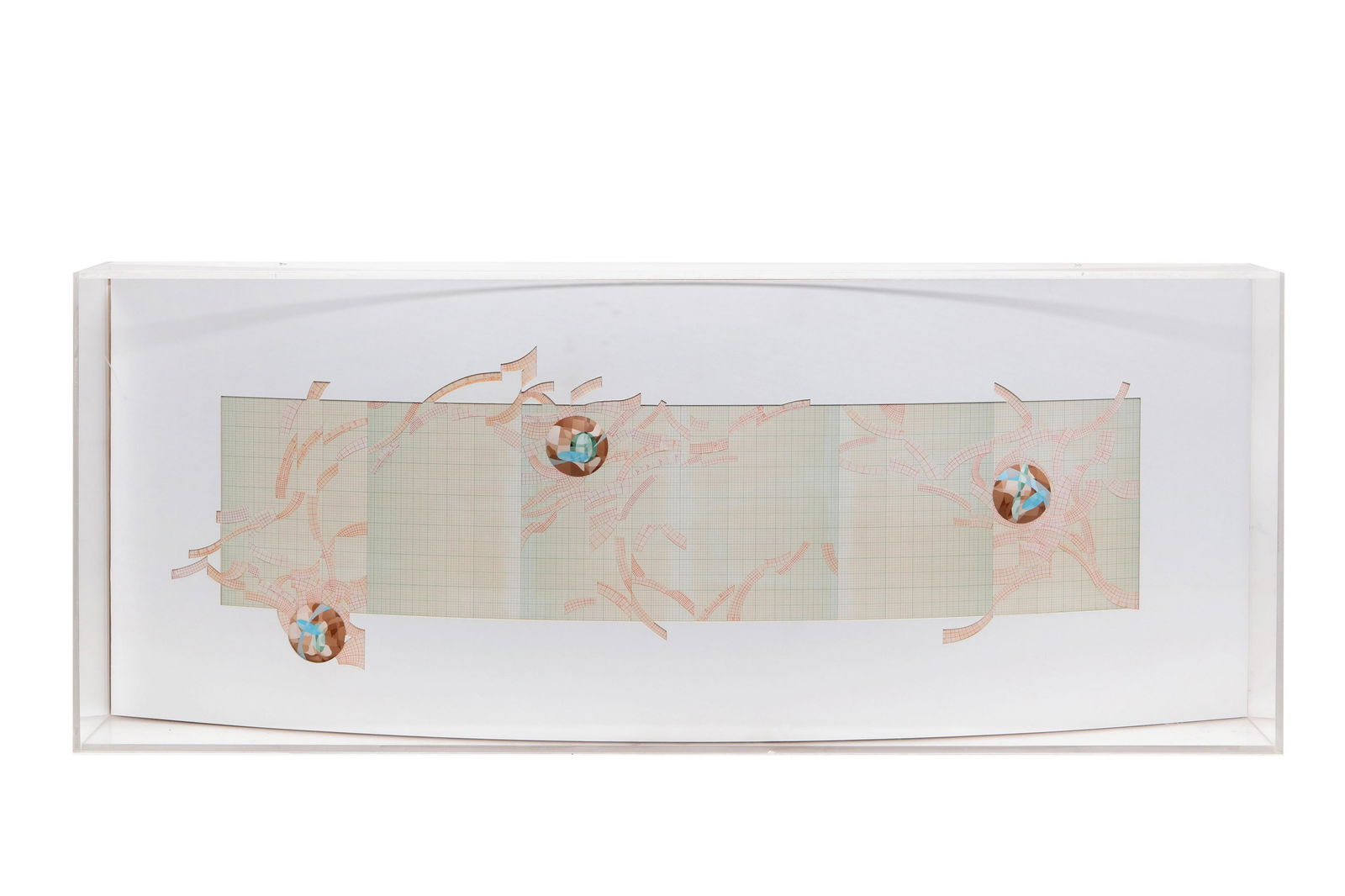 Joe Neill, Collage for the Local Group, 1981: Joe Neill (American, born 1944) Collage for the Local Group (Curved Version), 1981 wood, paper, and painted plastic signed Joe Neill, titled and dated on reverse 15 x 38 x 4in (38.2 x 96.5 x 10.2cm) P