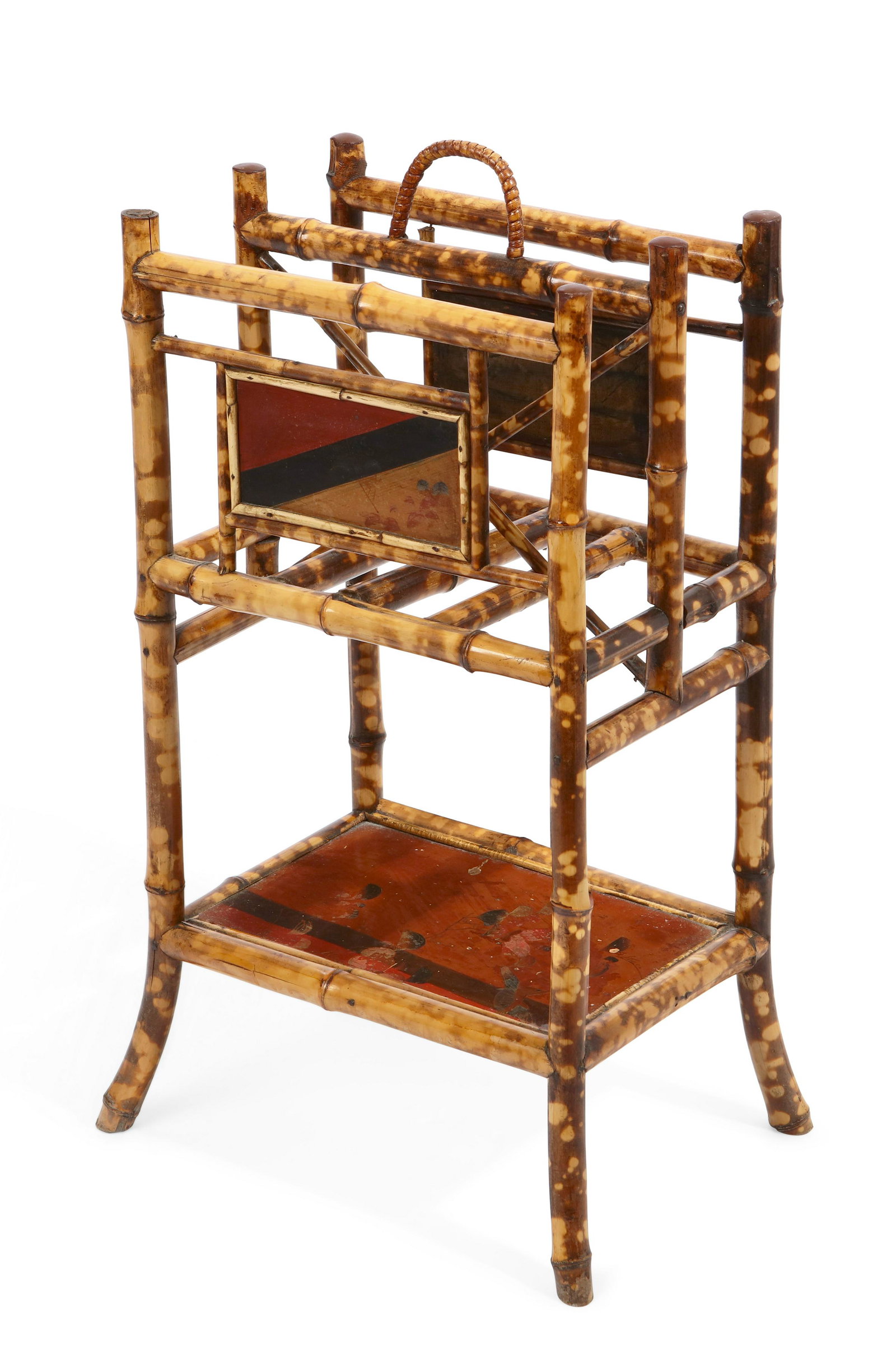 An English lacquer inset bamboo canterbury: An English lacquer inset bamboo canterbury late 19th century height 30in (76cm); width 15in (38cm); depth 11in (28cm) Provenance: Property from a Private Beverly Hills Collection, curated by Hendrix A