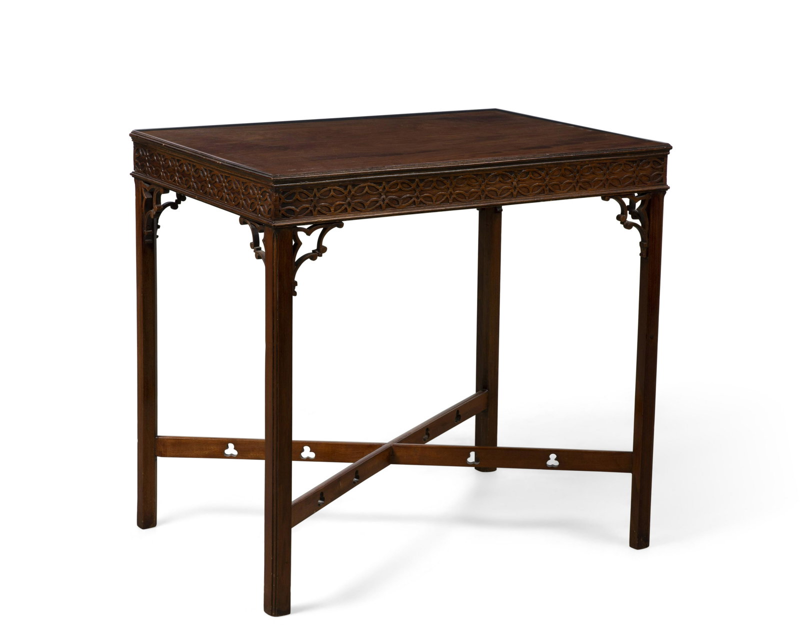 A George III carved mahogany center table: A George III carved mahogany center table fourth quarter 18th century height 27 3/4in (70.5cm); width 29 1/2in (75cm); depth 21 1/4in (54cm) Provenance: Property from the Estate Francis A. Martin III,