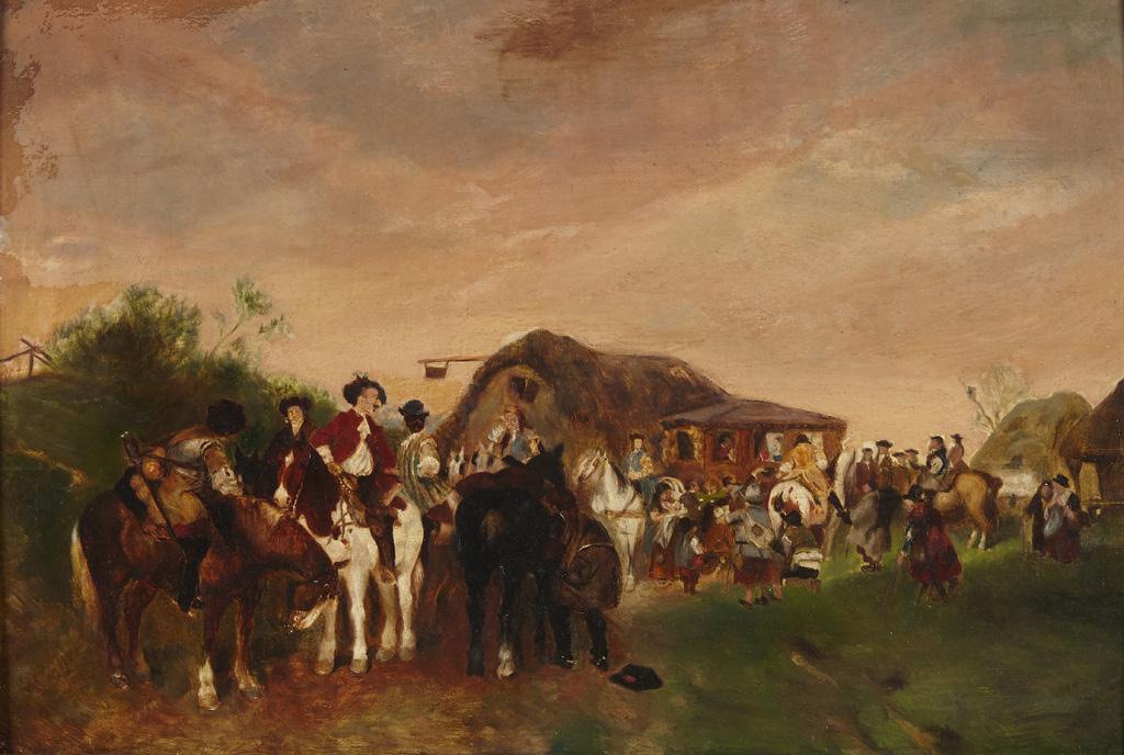 German School Gypsy wedding: German School (19th century) Gypsy wedding procession oil on panel back signed in pencil Franz Otto 15 x21in (38 x 53.5cm)Provenance: Property from the Kurt Mayer Estate.