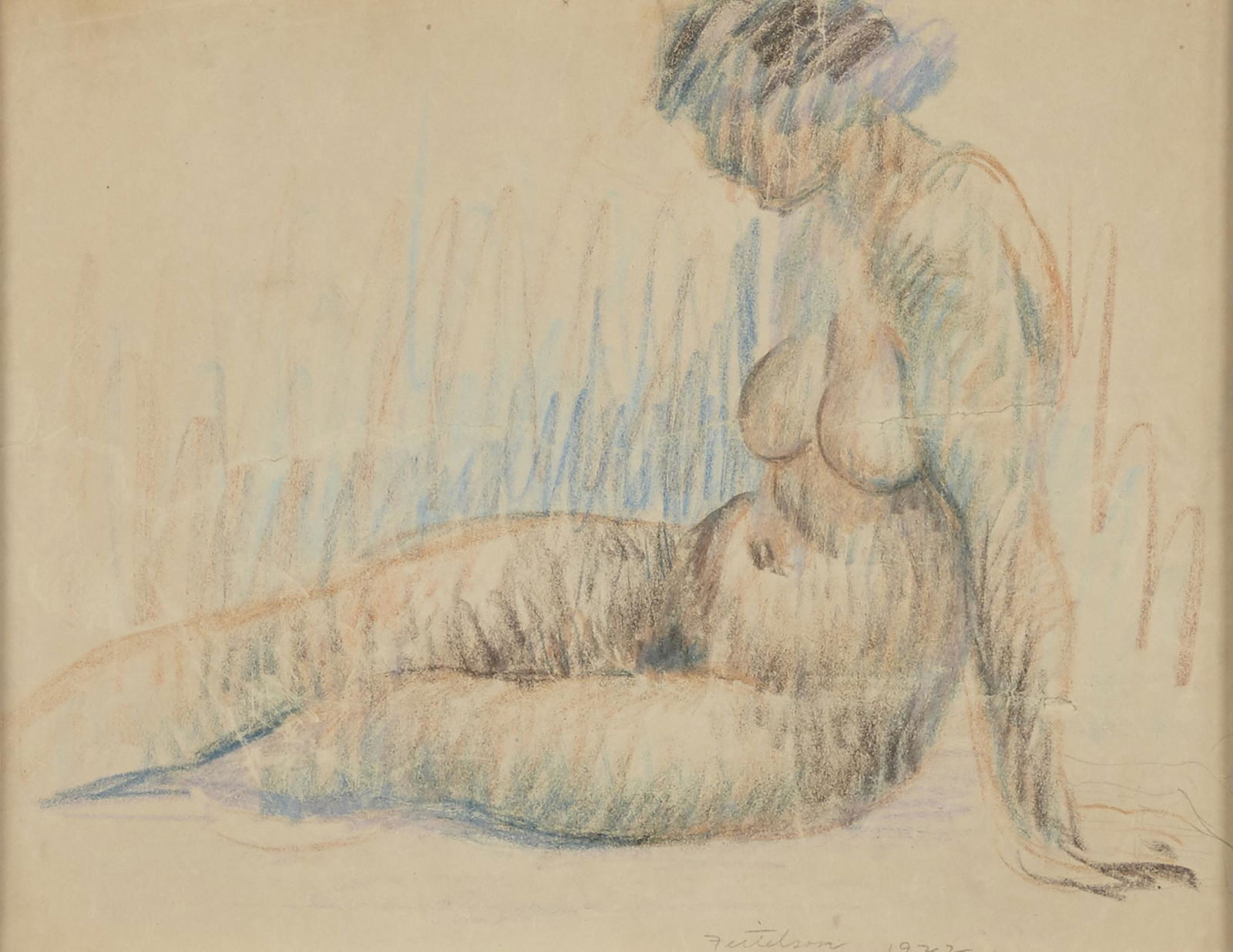 Lorser Feitelson Nude study: Lorser Feitelson (American, 1898-1978) Nude study crayon signed lower right, Feitelson 1922 9 1/2 x 11 1/2in (24 x 29cm); framed 20 x 22 1/2in (51 x 57cm)