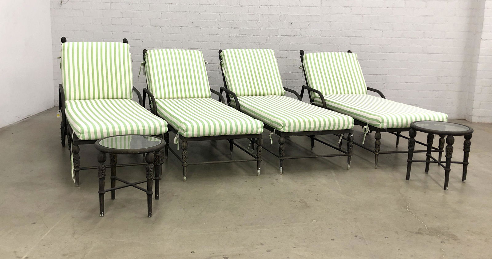 A suite of Michael Taylor Montecito garden furniture: A suite of Michael Taylor Montecito garden furnituremodernComprising four chaise longues and two low tables. (6) height of chaise longue 37in (94cm); width 29in (74cm); length 75in (190.5cm); height o