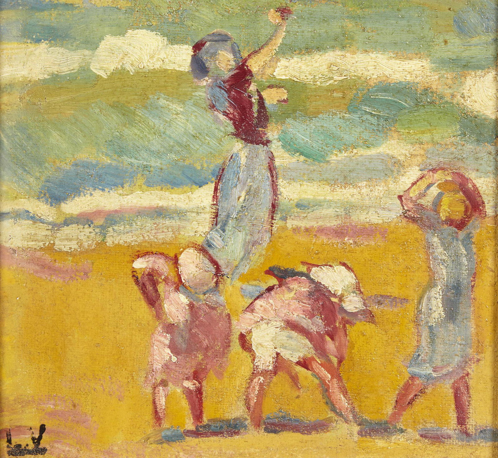 Attributed to Louis Valtat, oil, Day at the beach: Attributed to Louis Valtat (French, 1869-1952) A day at the beach oil on canvas signed L.V. lower left 8 1/2 x 9 1/2in (21. 5 x 24cm) Provenance: With Galerie J. Le Chapelin, Paris. Property from the 