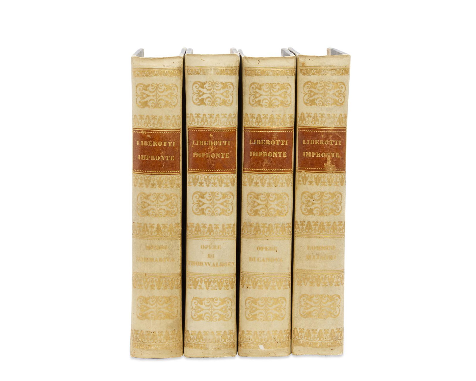 4 volumes of Italian plaster intaglios, Liberotti: A set of four volumes of Italian carved plaster intaglios Giovanni Liberotti 19th century The spine of each tooled LIBEROTTI IMPRONTE comprising Museo Sommariva, Opere di Canova, Opere di Thorvaldsen