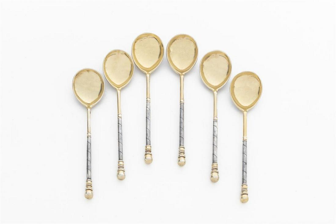 Six Russian parcel gilt silver and niello spoons (1 of 4)