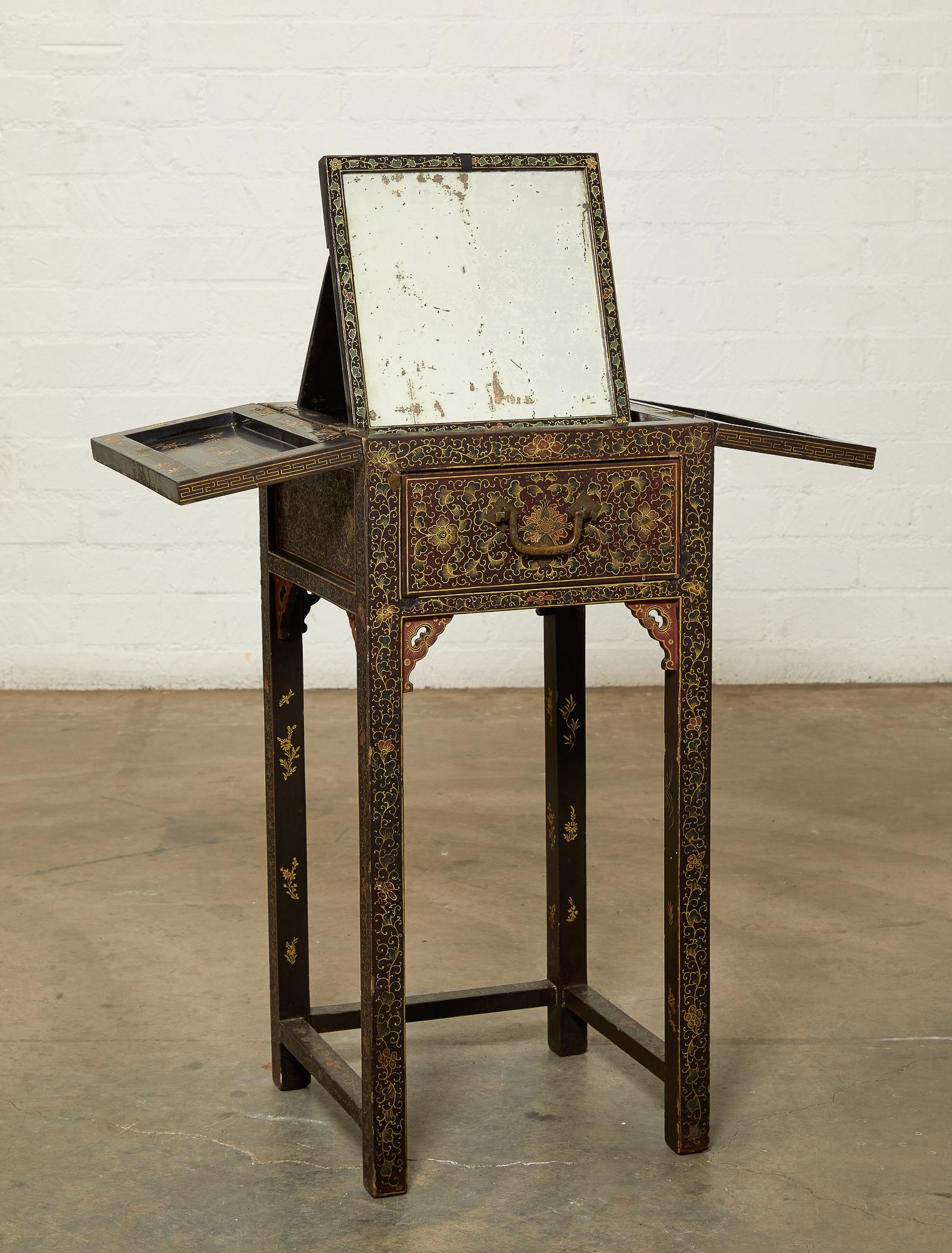 Chinese black, red and gold lacquer vanity stand (1 of 5)