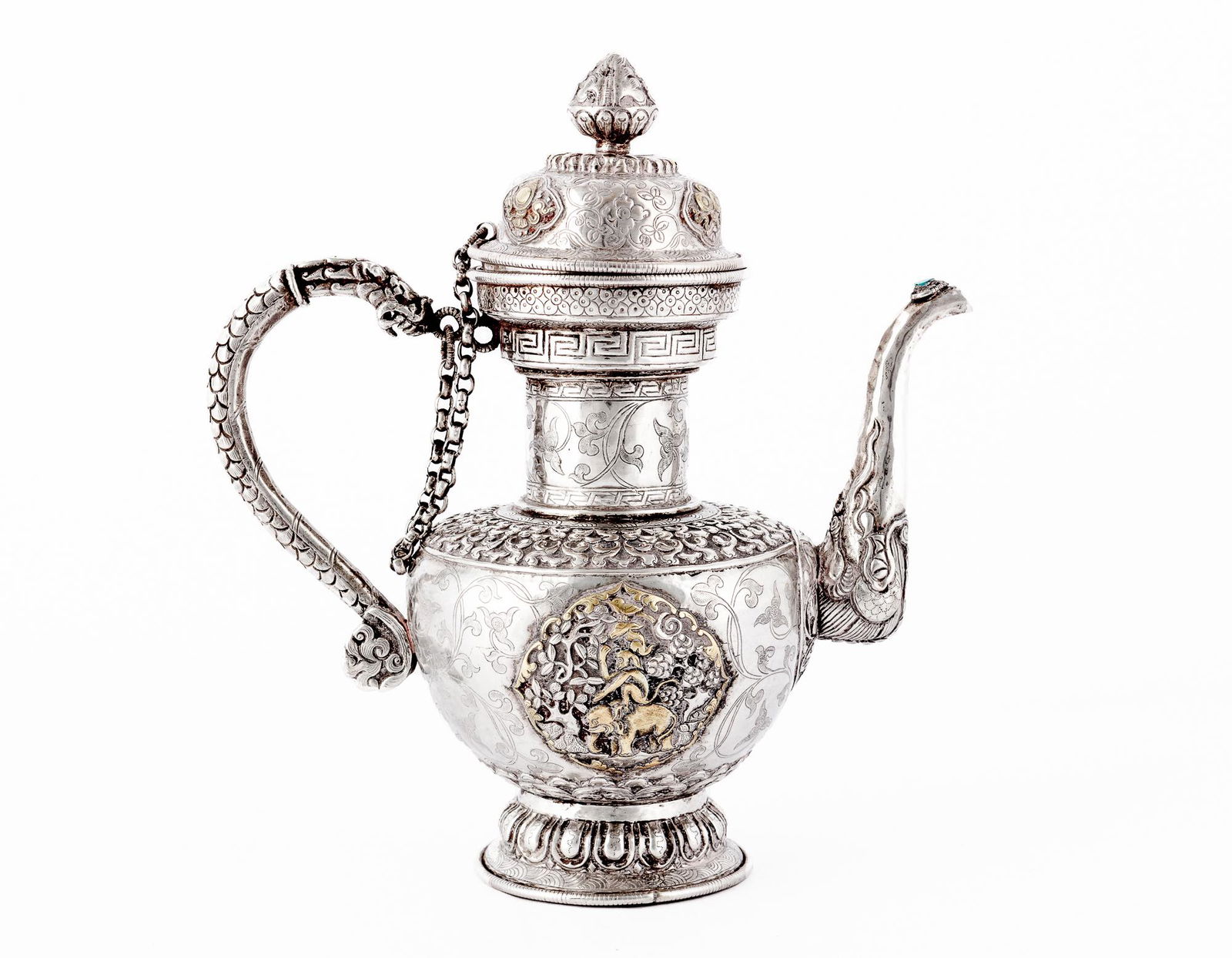 A Tibetan silver covered ewer 19th century (1 of 7)