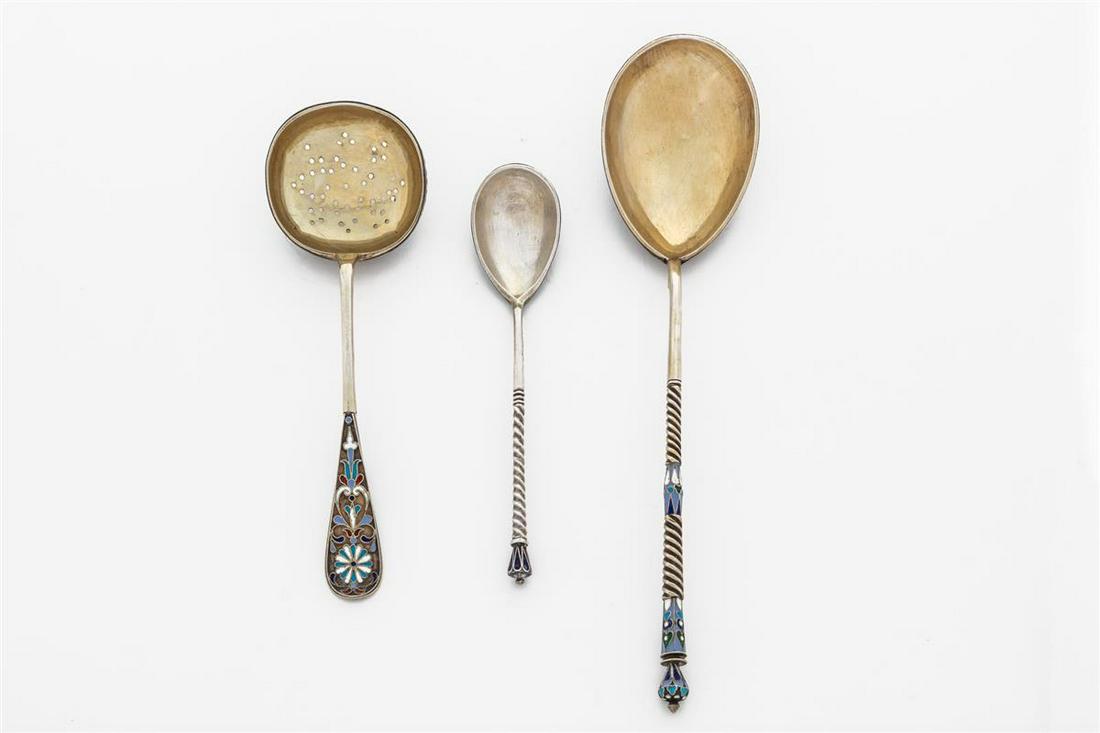 Three Russian and cloisonne enamel spoons (1 of 8)