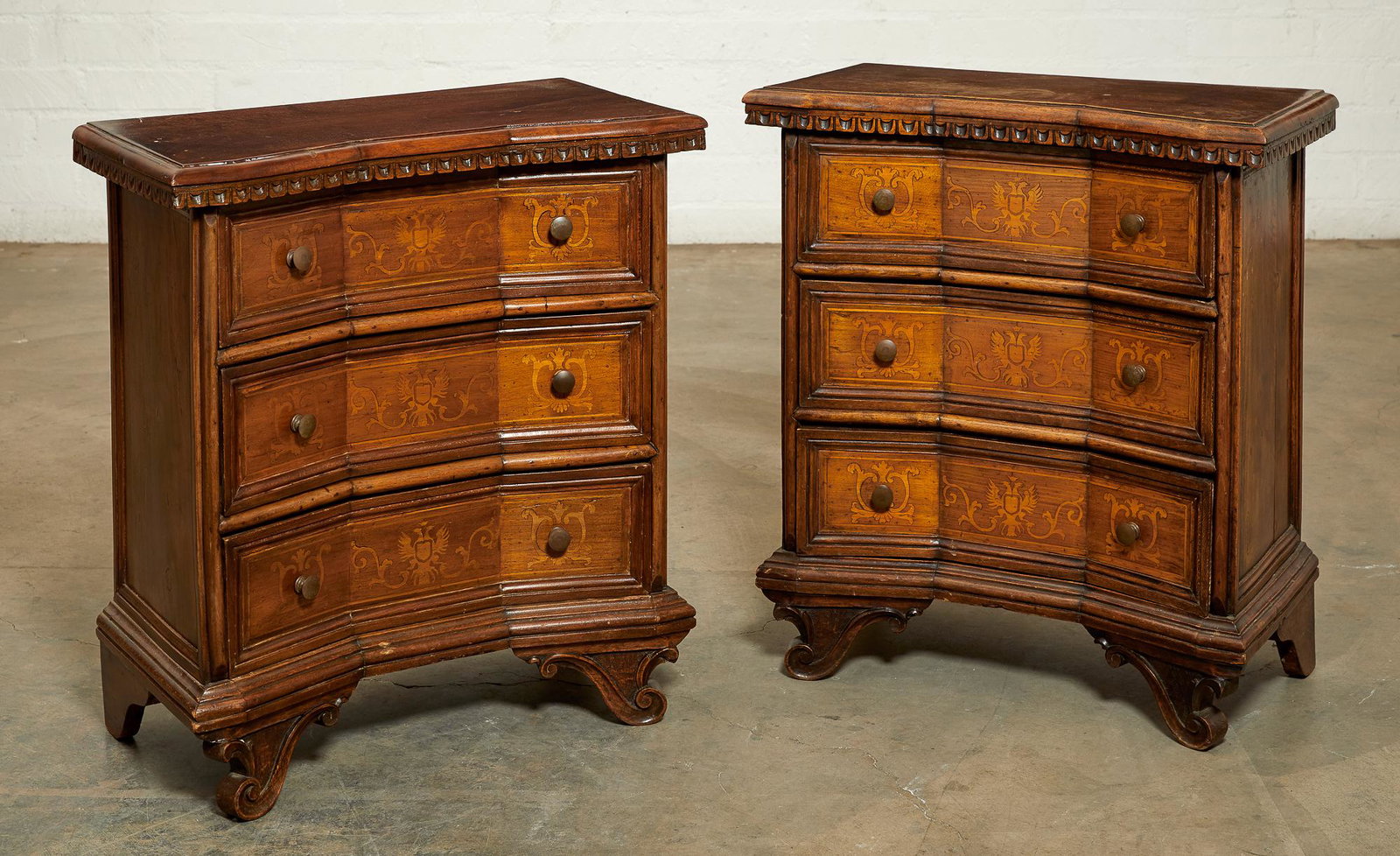 Pair small Italian Baroque style walnut commodini (1 of 3)