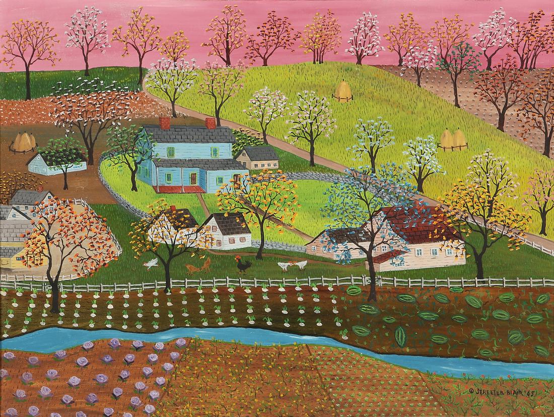 Streeter Blair, Spring landscape: Streeter Blair (American, 1888-1966) Spring landscape, 1965 oil on canvas signed © STREETER BLAIR and dated lower left 18 x 24in (46 x 61cm) Provenance: Property from the Estate
