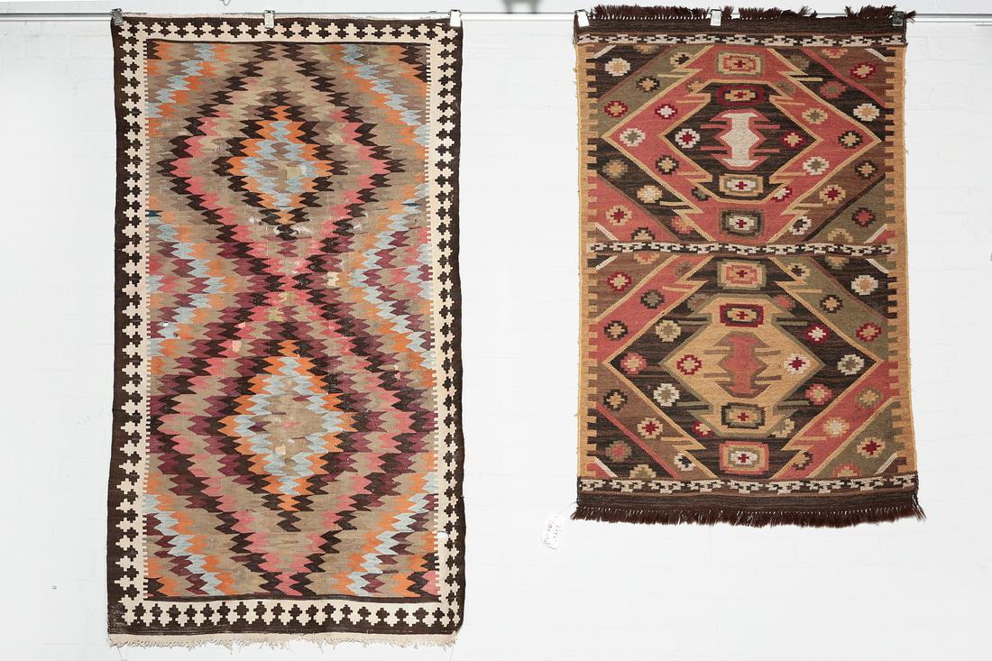 Four kilim flatweave rugs: Four kilim flatweave rugs the largest approximately 7ft 3in x 3ft 11in (221 x 19cm) Provenance: Property from a Private Washington D.C. and Connecticut Collector.